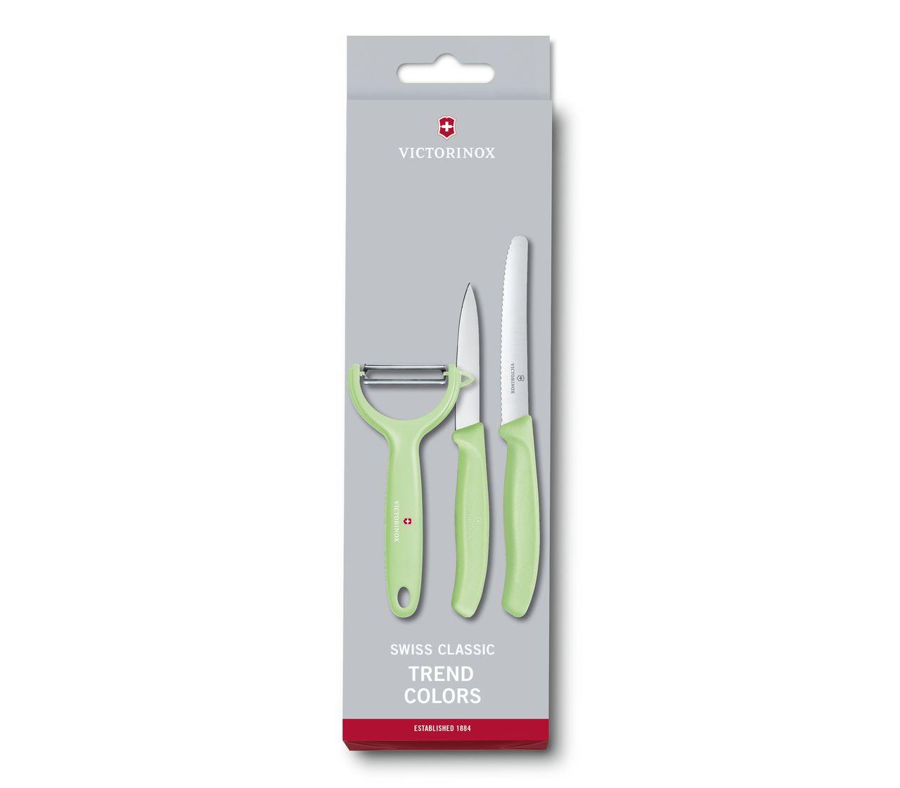Échale un vistazo a lo siguiente:Juego de cuchillos para verdura y pelador  para jitomate y kiwi Swiss Classic Trend Colors, 3 piezas