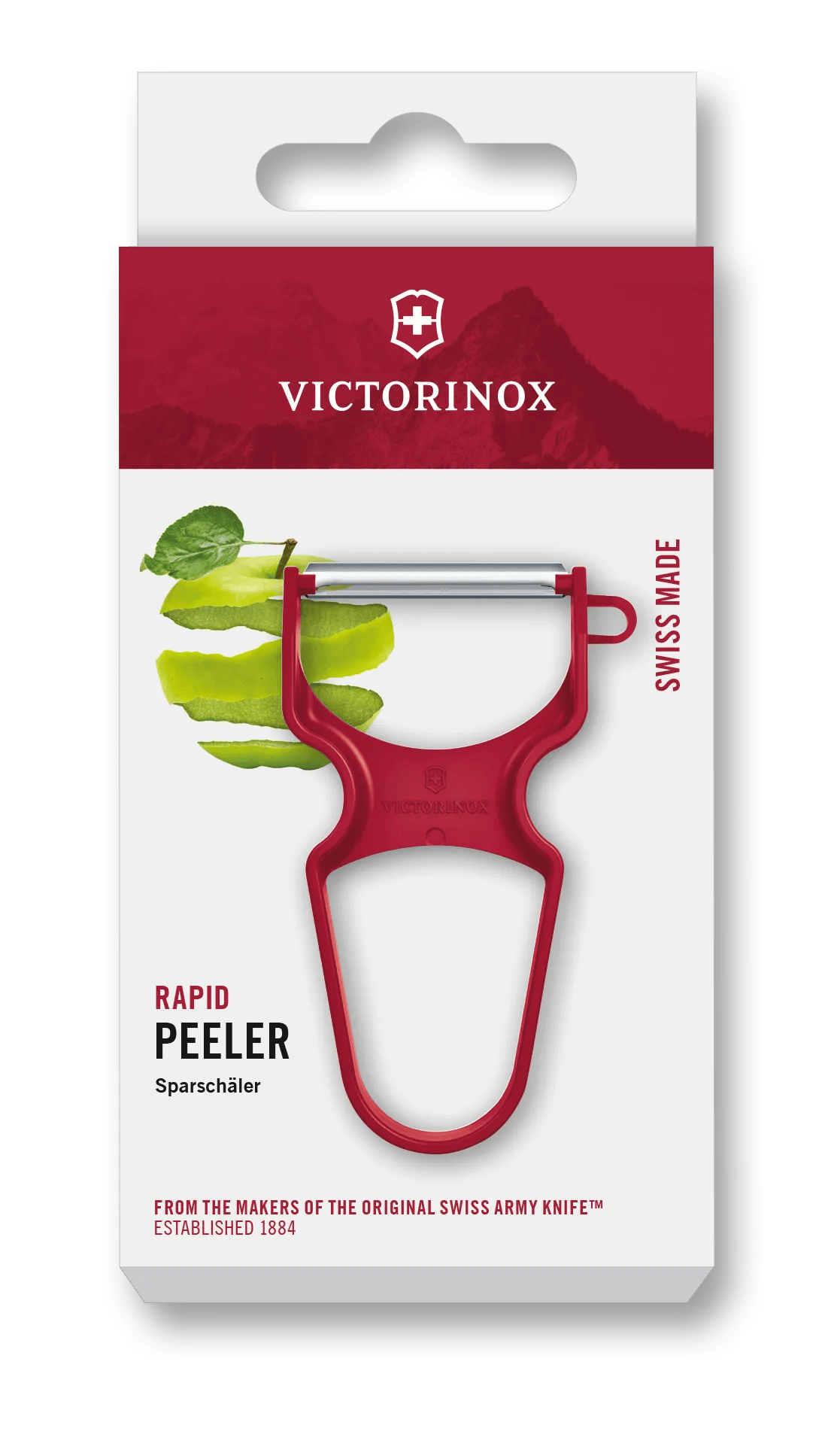 Original VICTORINOX Kartoffelschäler - Schweizer Qualität, Beidseitige Klinge, Roter Griff
